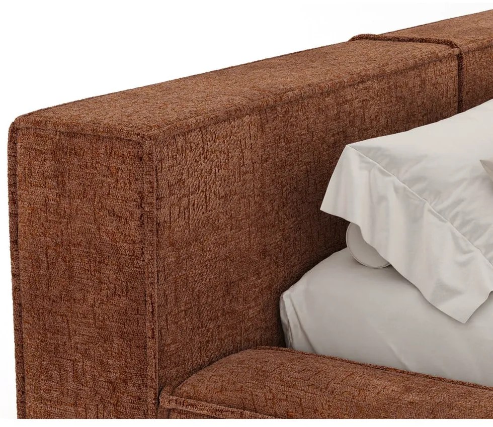 Narancssárga kárpitozott ágyneműtartós franciaágy ágyráccsal 140x200 cm Voliera – Maison de Rêve