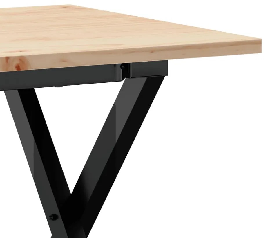 tömör fenyőfa és acél dohányzóasztal X-vázzal 100x50x45 cm