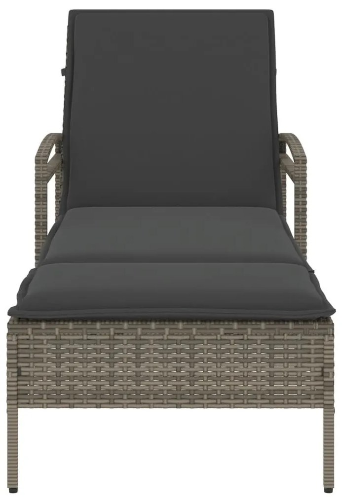 szürke polyrattan napozóágy párnával 63x200x81 cm