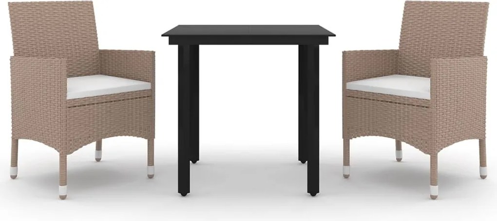 vidaXL 3 részes polyrattan és üveg kerti étkezőgarnitúra párnákkal