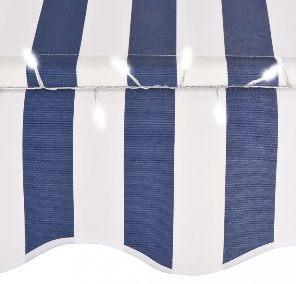 kék és fehér kézzel kihúzható LED-es napellenző 150 cm