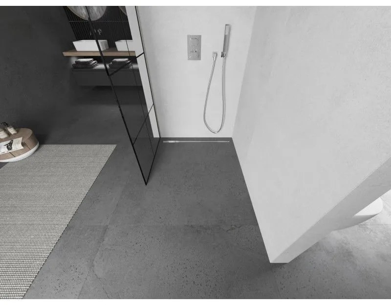 Mexen Kioto, Walk-In zuhany paraván 80 x 200 cm, 8 mm átlátszó üveg fekete mintás, csiszolt acél profil, 800-080-101-97-77