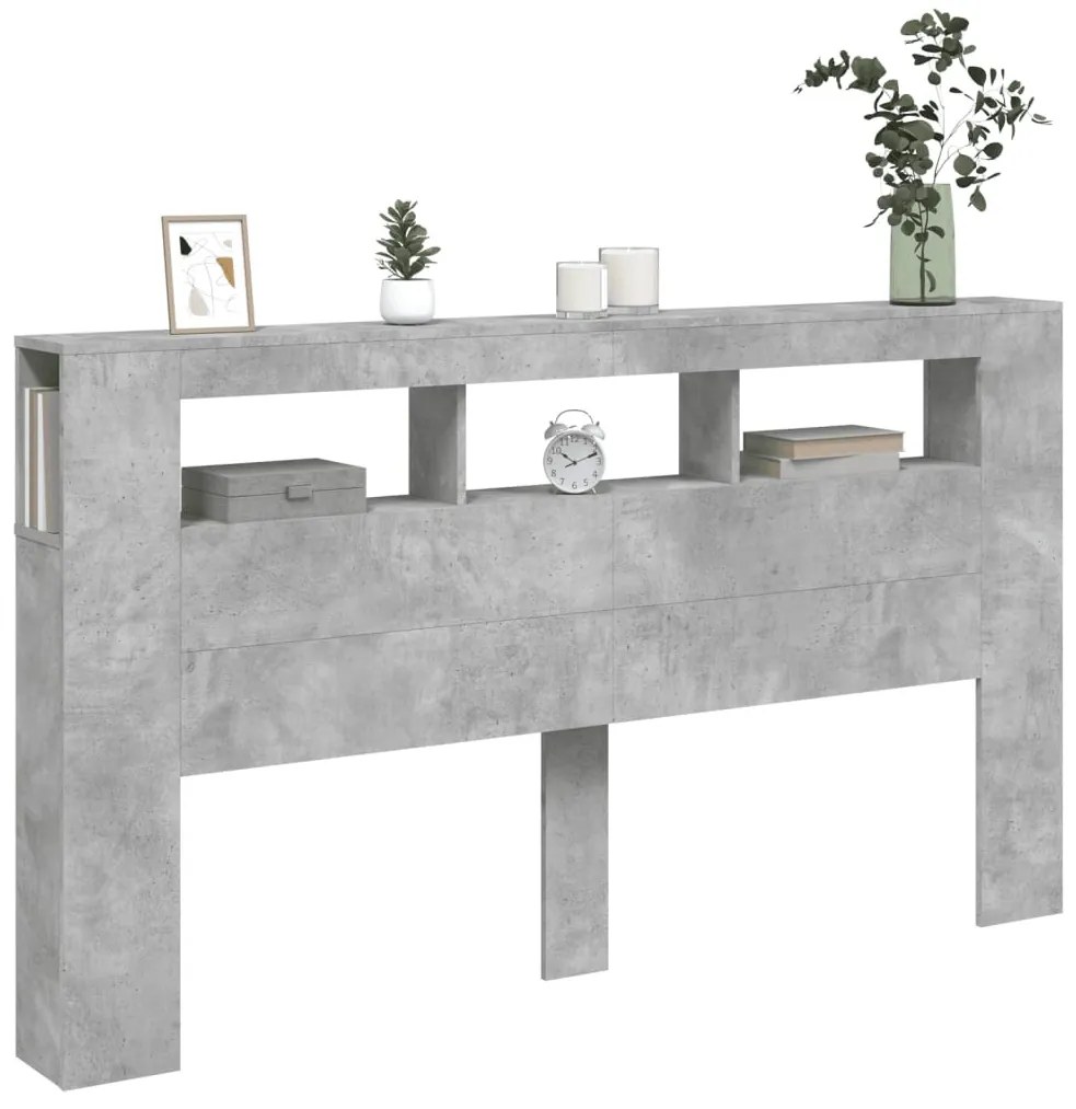 betonszürke szerelt fa LED-es fejtámla 180x18,5x103,5 cm