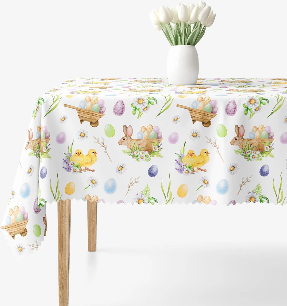 Goldea húsvéti szögletes teflonos asztalterítő - húsvéti szimbólumok 120 x 120 cm