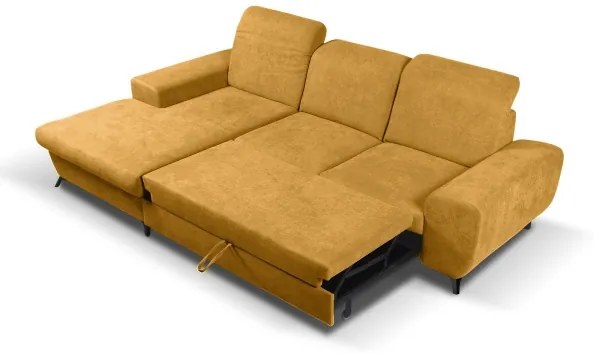 ALTA kinyitható, balos L-alakú kárpitozott sarokkanapé praktikus tárolóhellyel, sárga