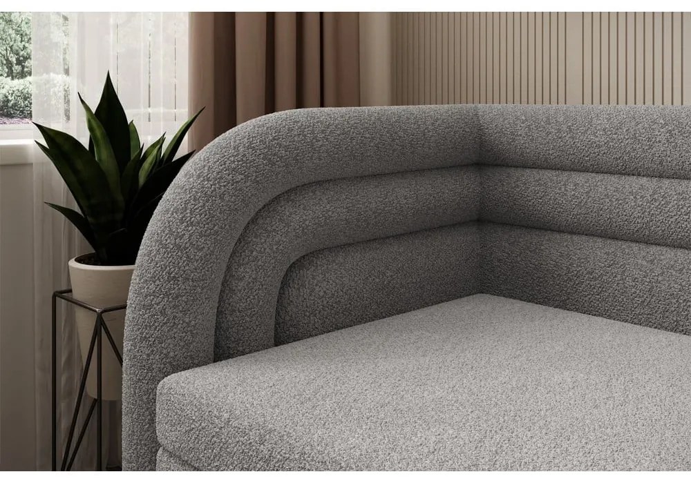 Szürke buklé kinyitható-tárolóhelyes kanapé bal oldali 223 cm Fabillo – ELTAP