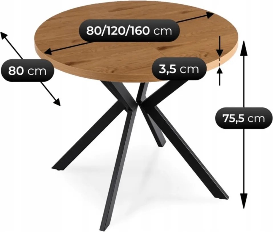 DORIAN bővíthető étkezőasztal 80-160 cm arany tölgy/fekete