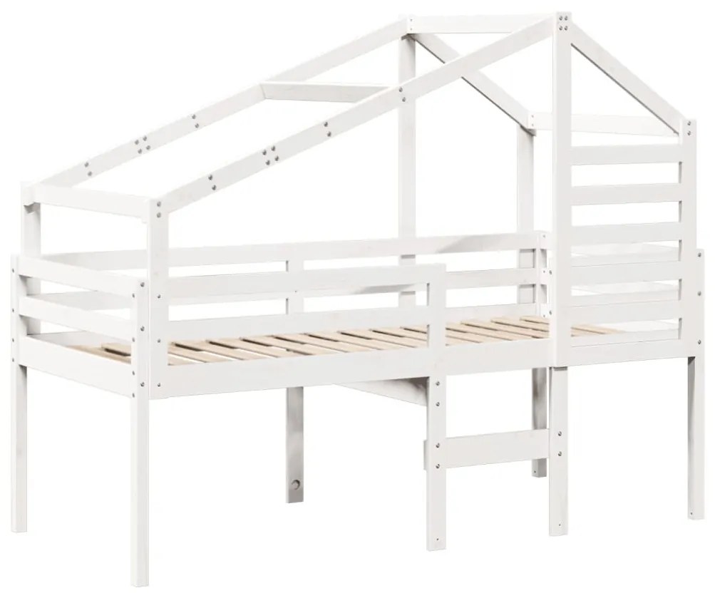 fehér tömör fenyőfa magasított ágy tetővel 80 x 200 cm