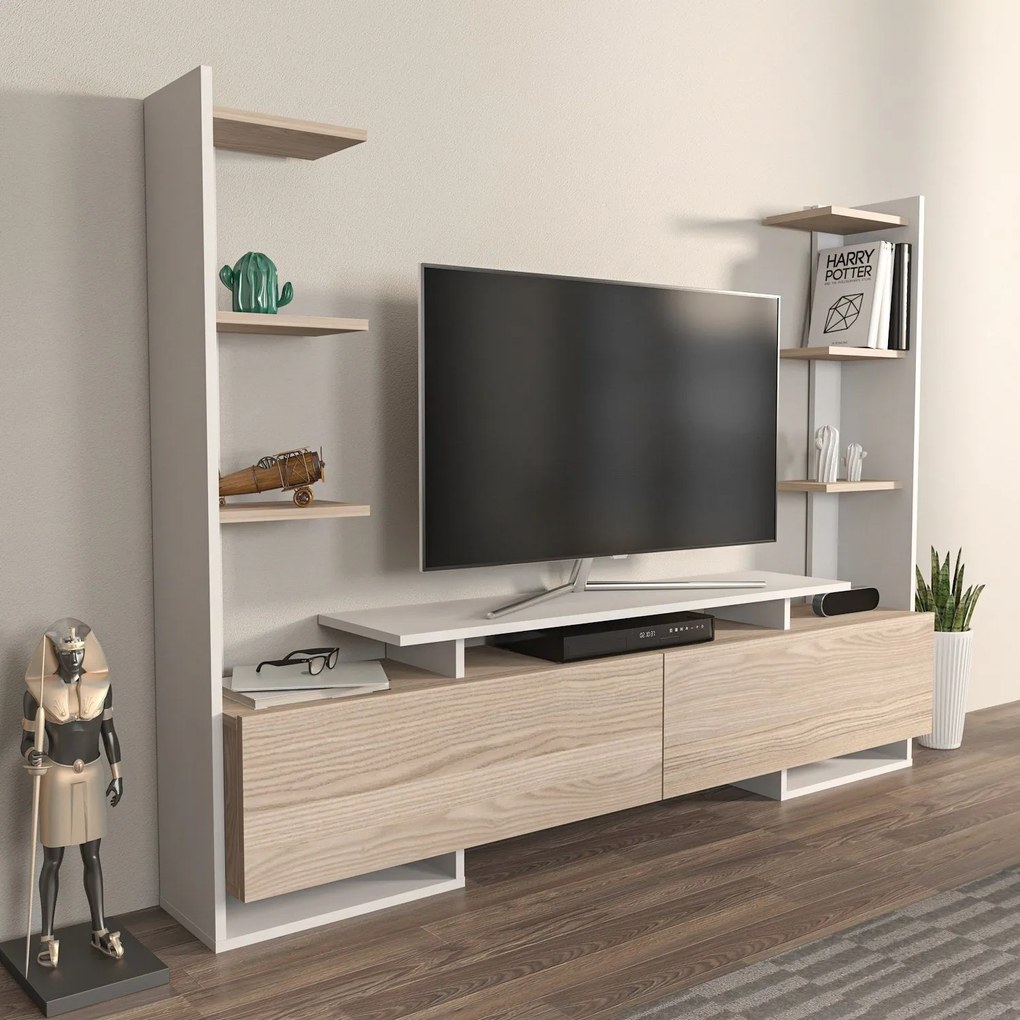 TV szekrény Ava - White, Oak