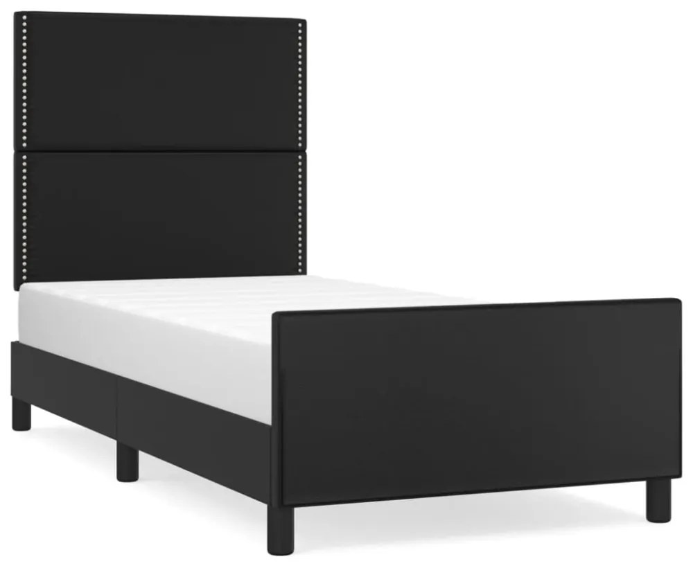 fekete műbőr ágykeret fejtámlával 100x200 cm