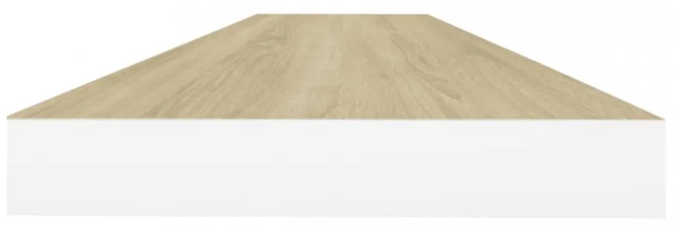 2 db fehér-tölgyszínű MDF lebegő fali polc 90 x 23,5 x 3,8 cm