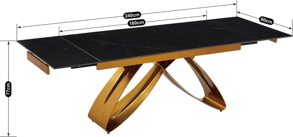 Stół LUIGI Ceramiczny Rozkładany 160-240 cm Czarny márvány/Złoty