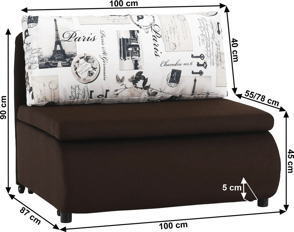 Kinyitható fotel, barna/minta, KENY NEW