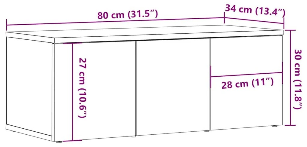 TV szekrény Régi fa 80x34x30 cm Gépelt fa
