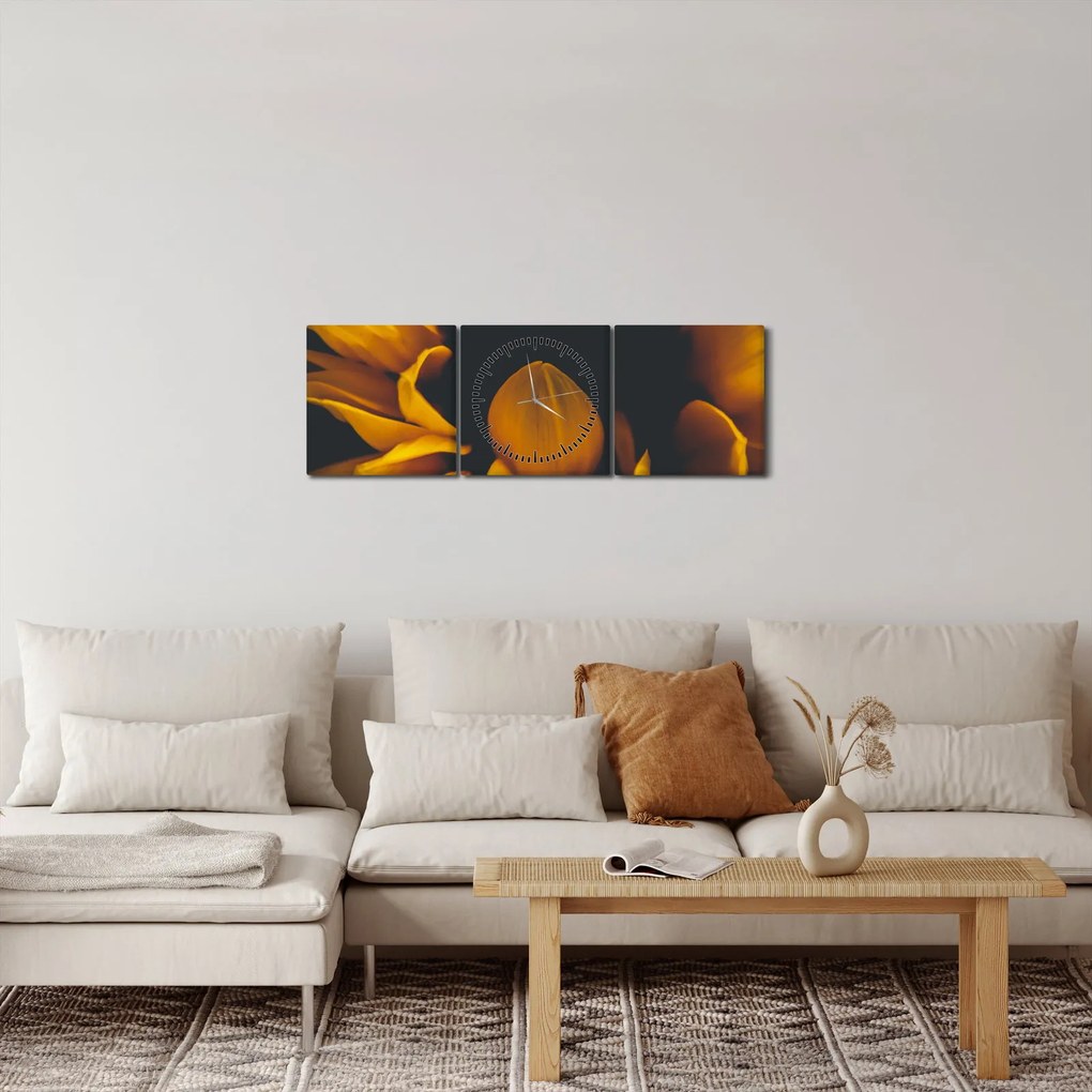Kép - Napraforgó fekete háttérben (órával) (90x30 cm)