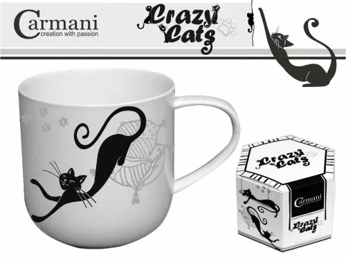 Porcelánbögre 500ml, fekete macskás, fekve nyújtózó