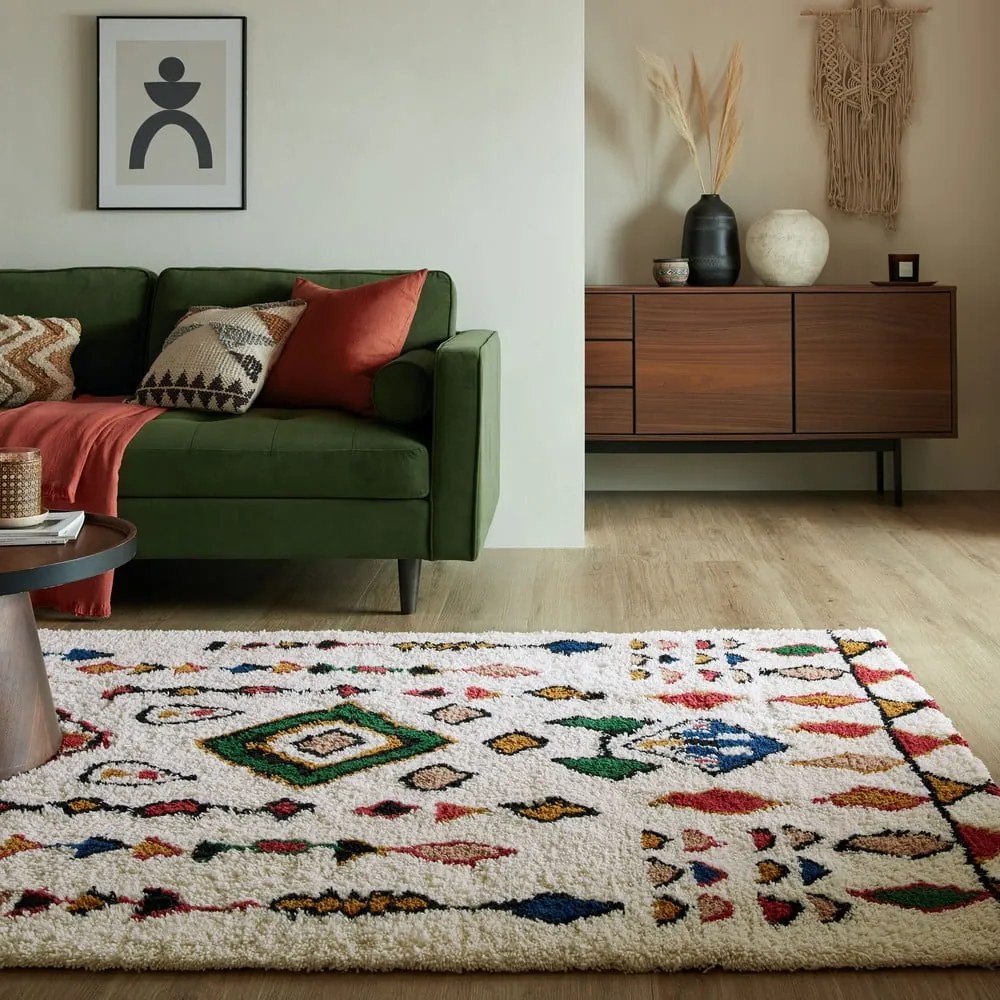 Krémszínű kézi szövésű gyapjú szőnyeg 120x170 cm Moroccan Fes – Flair Rugs