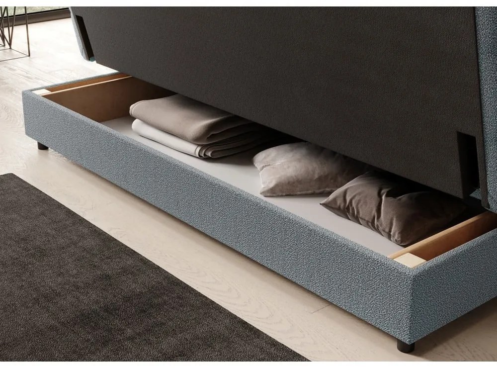 Szürke buklé kinyitható-tárolóhelyes kanapé 197 cm Clareta – ELTAP