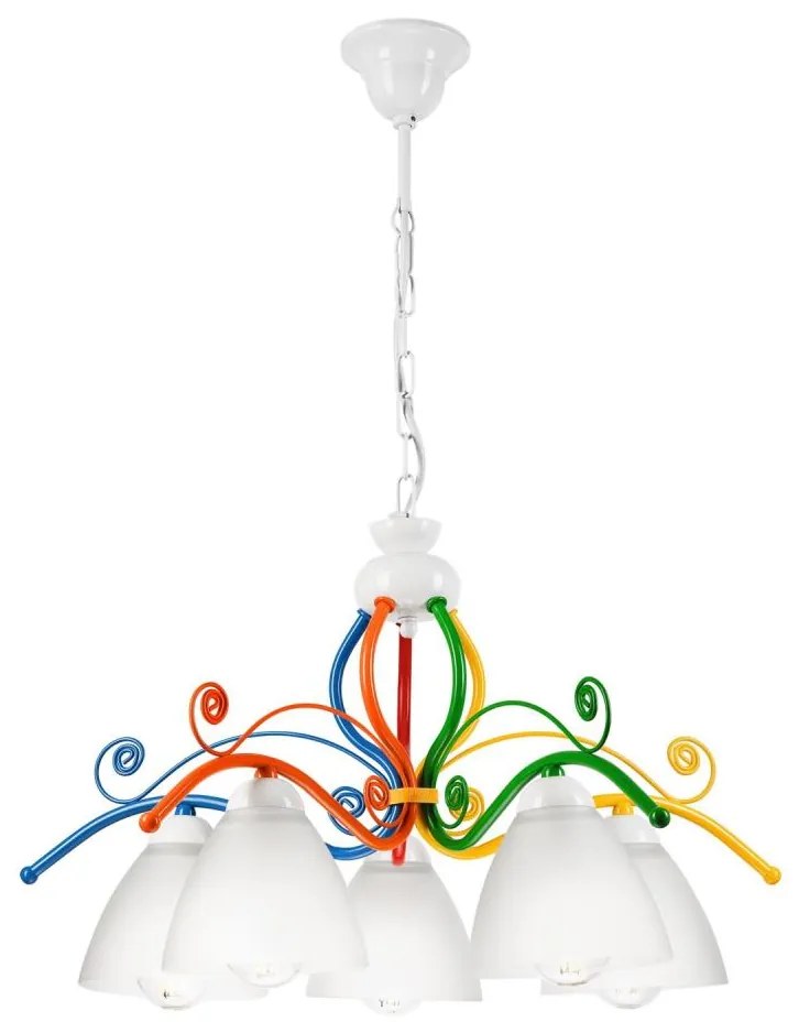Csillár láncon RETRO 5xE27/60W/230V fehér/színes