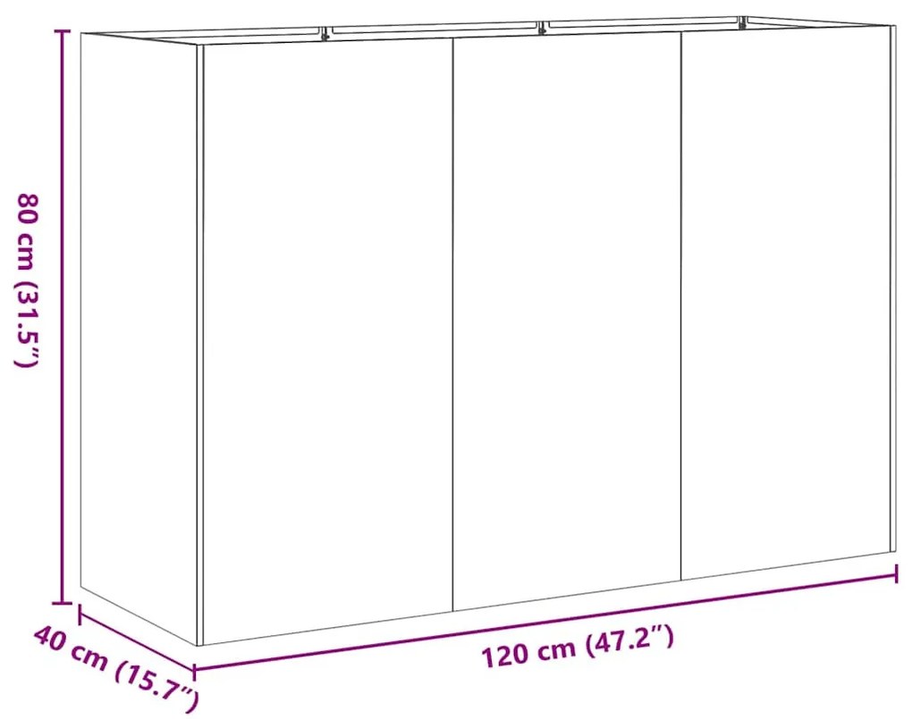 növénytartó antracitszürke 120x40x80 cm hidegen hengerelt acél