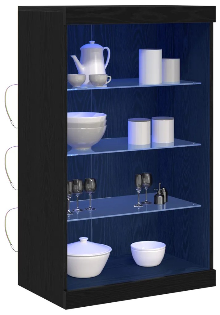 LED világítással ellátott fekete tölgyfa tálaló 60,5x37x100 cm