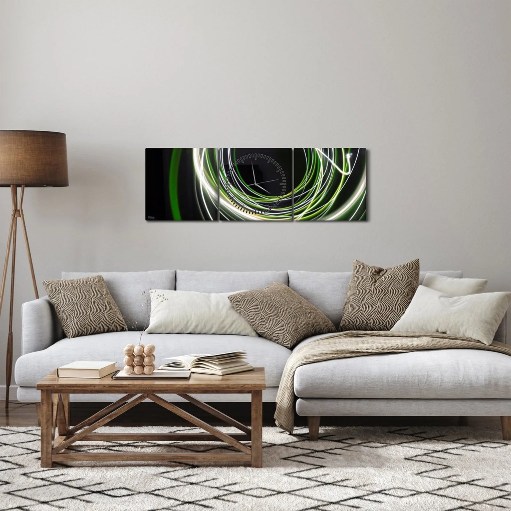 Kép zöld vonalak (órával) (90x30 cm)