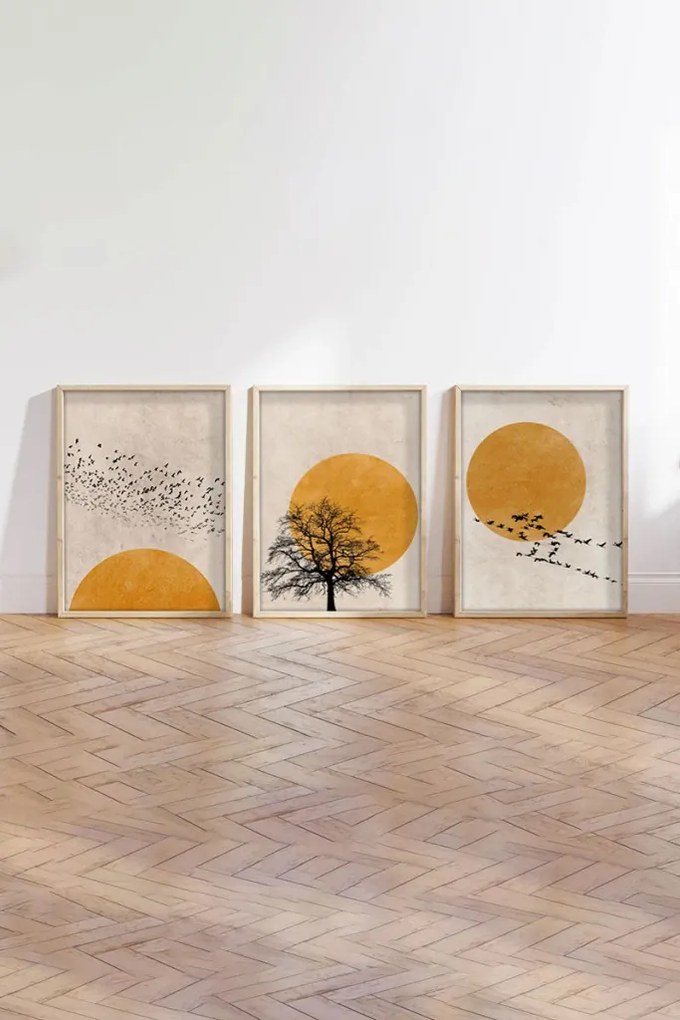 Huhu147 keretezett MDF falikép, 35 x 50 cm, 3 db-os szett