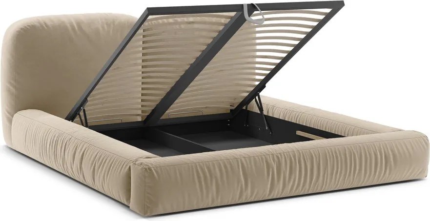 Bézs kárpitozott ágyneműtartós franciaágy ágyráccsal 160x200 cm Martina – Micadoni