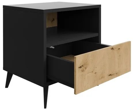 Éjjeliszekrény OVESSI 52x47 cm fekete/tölgy artisan