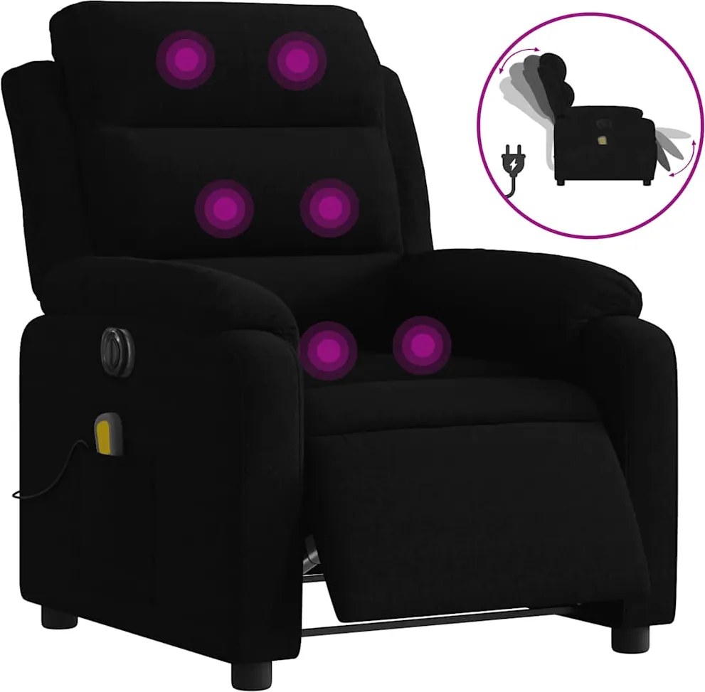 vidaXL fekete bársony elektromos dönthető masszázsfotel