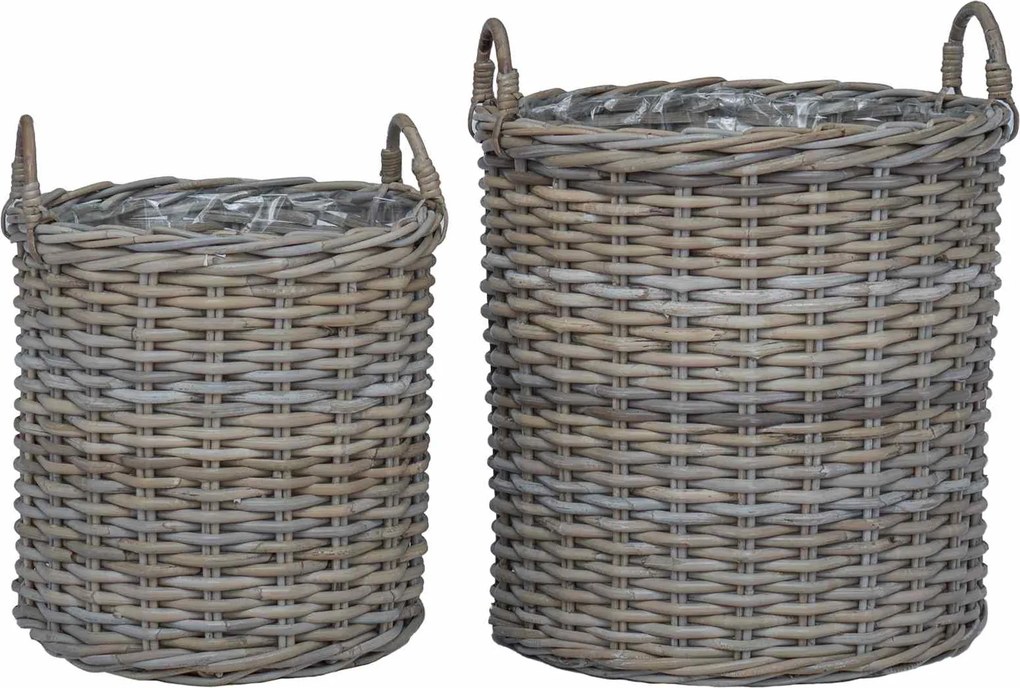 vidaXL Virágkosár tárolóval 2 pcs Szürke Lacak rattan