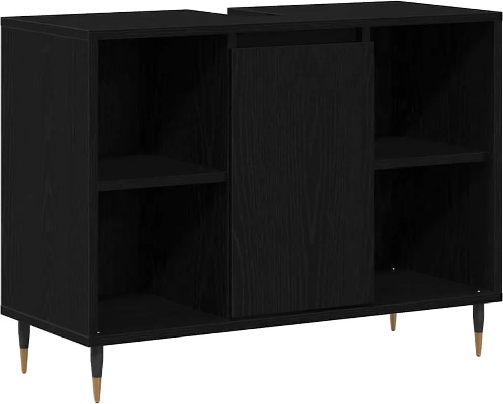 vidaXL Fürdőszoba Székény polcokkal Fekete 80 x 33 x 60 cm Faanyag