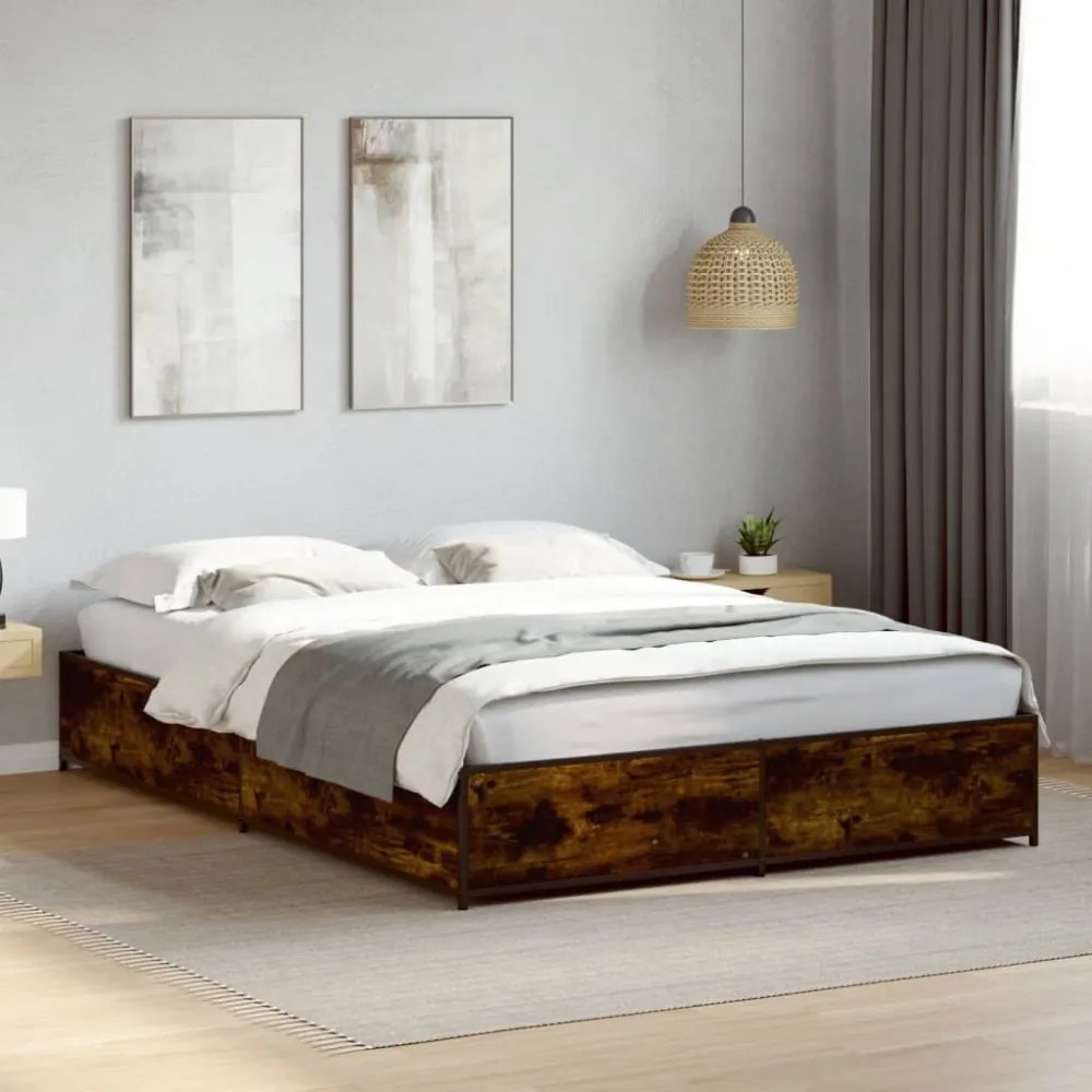 füstös tölgy színű szerelt fa és fém ágykeret 120 x 200 cm