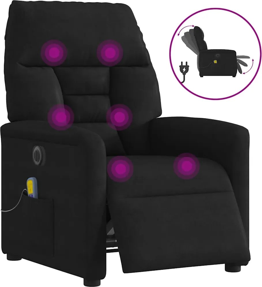 vidaXL fekete mikroszálas szövet elektromos dönthető masszázsfotel