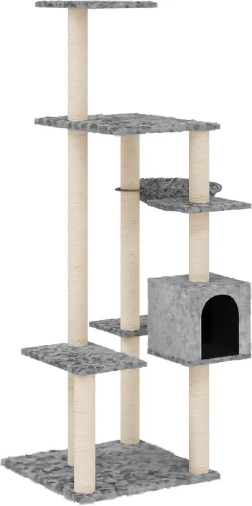 vidaXL világosszürke macskabútor szizál kaparófákkal 142 cm