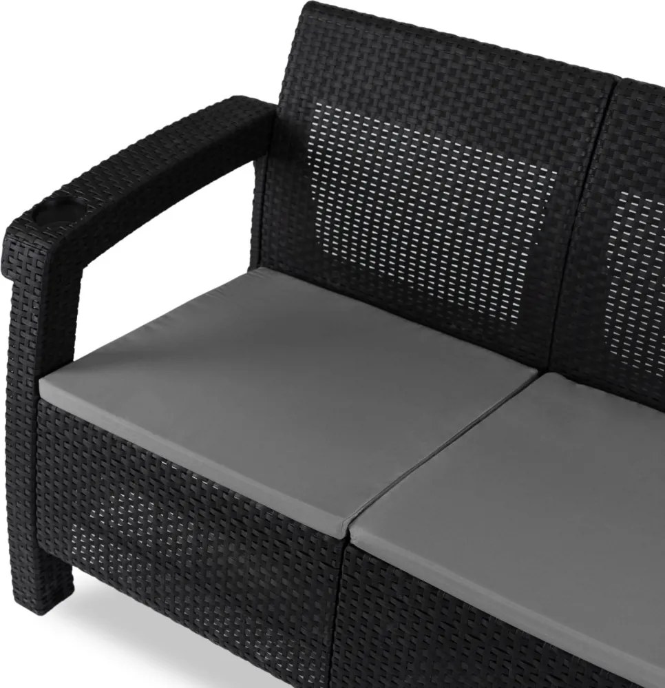 Kerti kanapé fekete színben, technorattan kivitelben FLINT