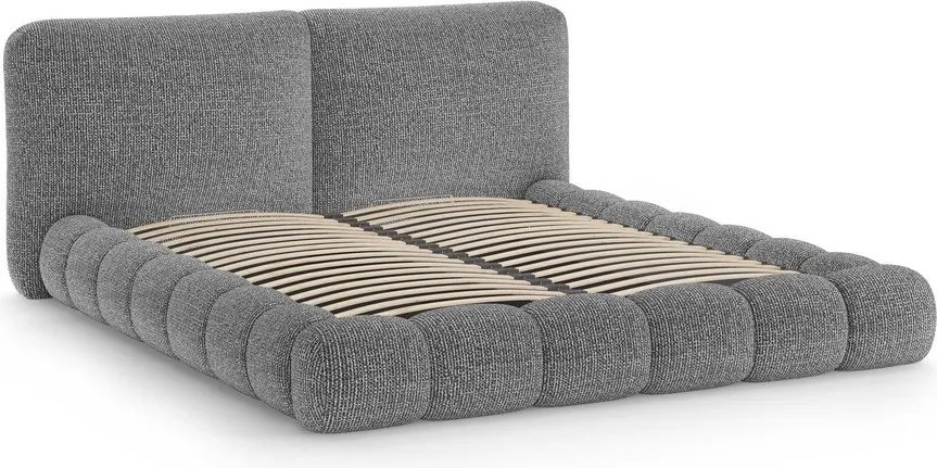 Sötétszürke kárpitozott ágyneműtartós franciaágy ágyráccsal 180x200 cm Solange – Micadoni