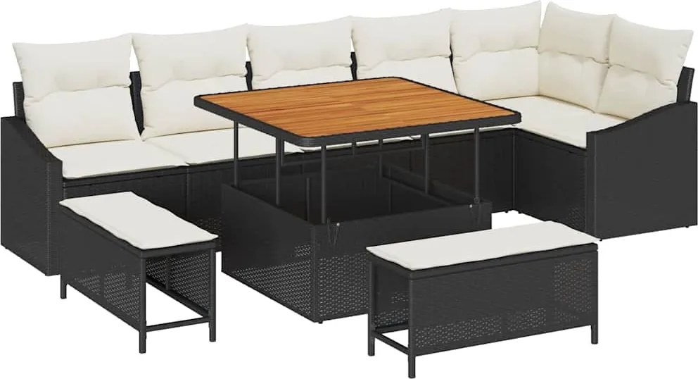 vidaXL Kerti Kanapé Szett párnával 9 pcs Fekete polirattan
