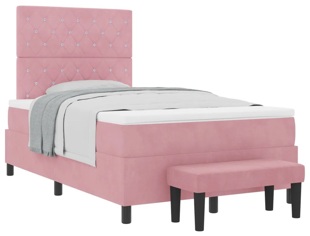 Box Spring Ágy Matraccal & Pad Rózsaszín 120x200 cm Bársony