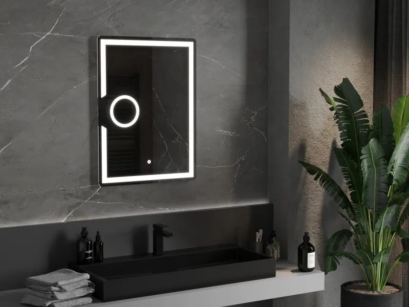 Mexen Onyx, LED fürdõszobai tükör háttérvilágítással és kozmetikai tükörrel 60x80 cm, 6000K, páramentesítõ, 9813-060-080-611-00