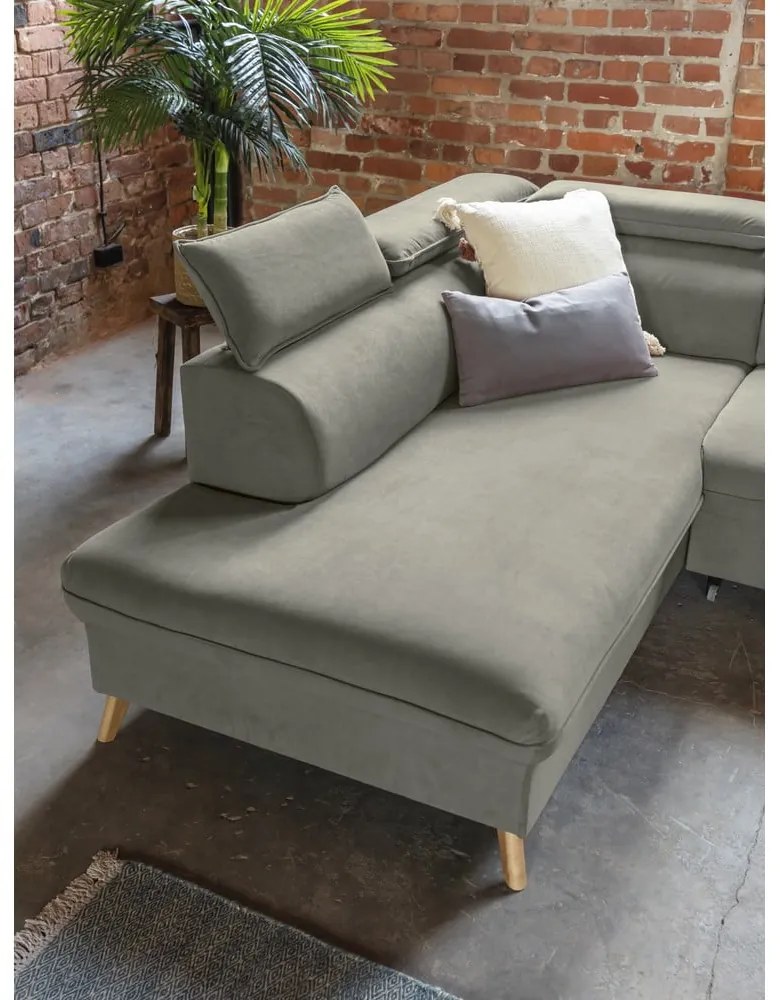 Világosszürke bársony kinyitható sarokkanapé (bal oldali-"U" alakú) Sweet Harmony – Miuform