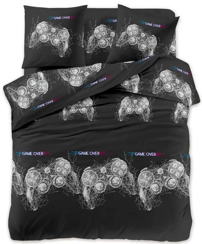 GAME OVER fekete mikroszálas ágyneműhuzat Ágyneműhuzat mérete: 70 x 80 cm | 140 x 200 cm