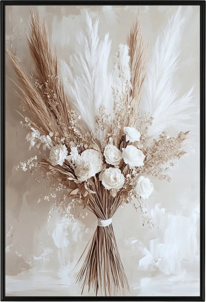 Poszter Keret Alumínium Szárított Csokor Pampas Fű Rózsa Virágok 40x60