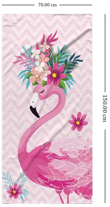 FLAMINGO WITH FLOWERS színes strandtörölköző 70x150 cm