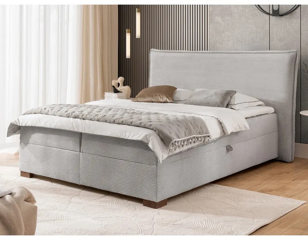 Világosszürke ágyneműtartós boxspring ágy 140x200 cm Lysa – Ropez