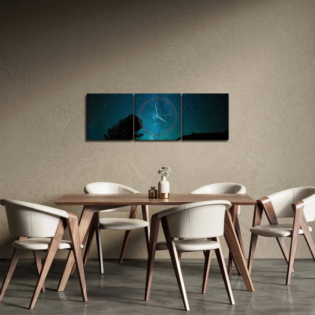 Vászonkép - Egy éjszakai égbolt csillagokkal (órával) (90x30 cm)