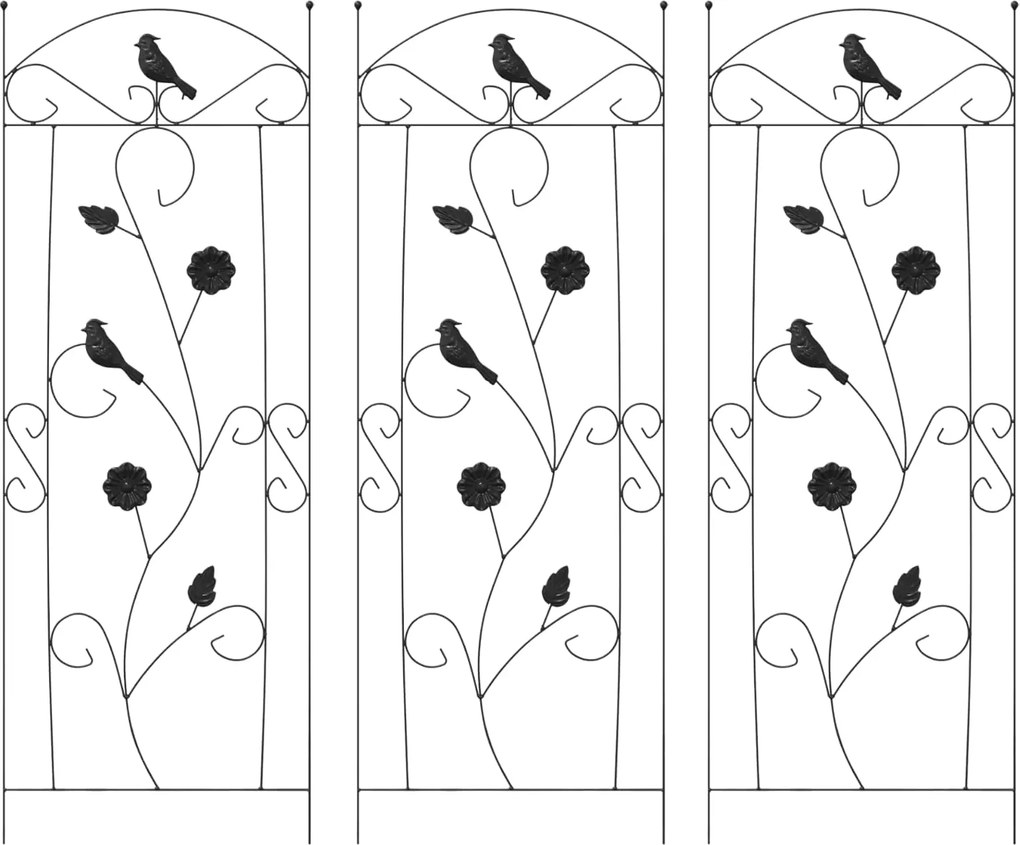 vidaXL Kerti Kerítés 3 pcs Fekete 110 x 40 cm Acél