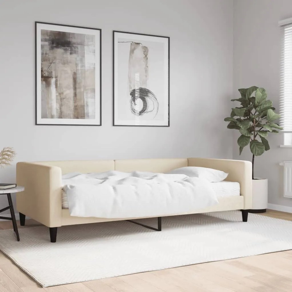 krémszínű szövet kanapéágy matraccal 100x200 cm
