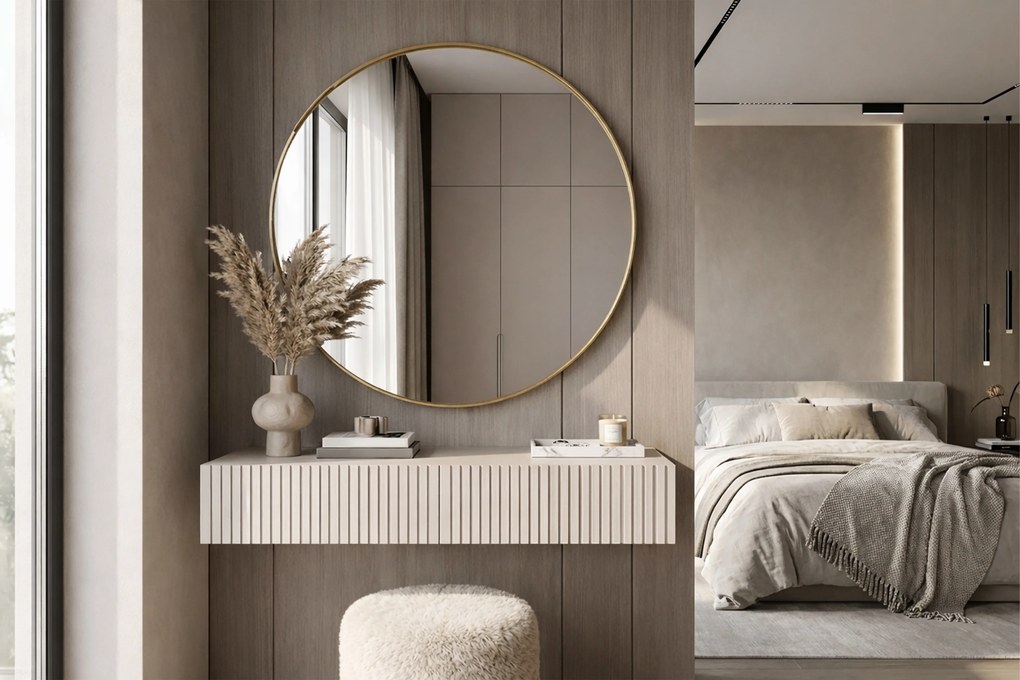 Nicole fali sminkasztal arany tükörrel 80 cm - kasmír matt