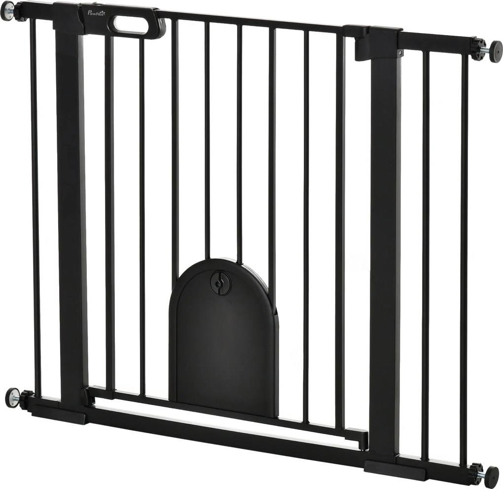 PawHut Háziállat Biztonsági Kapu 75-103 cm Lépcsőkhöz és Ajtókhoz 2 Kiterjesztéssel, Automatikus Zárral és Dupla Zárási Rendszerrel - Fekete | Aosom